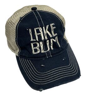 Lake Bum Distressed Blue Mens/Womens Boating Hat Adjustable Strap Baseball